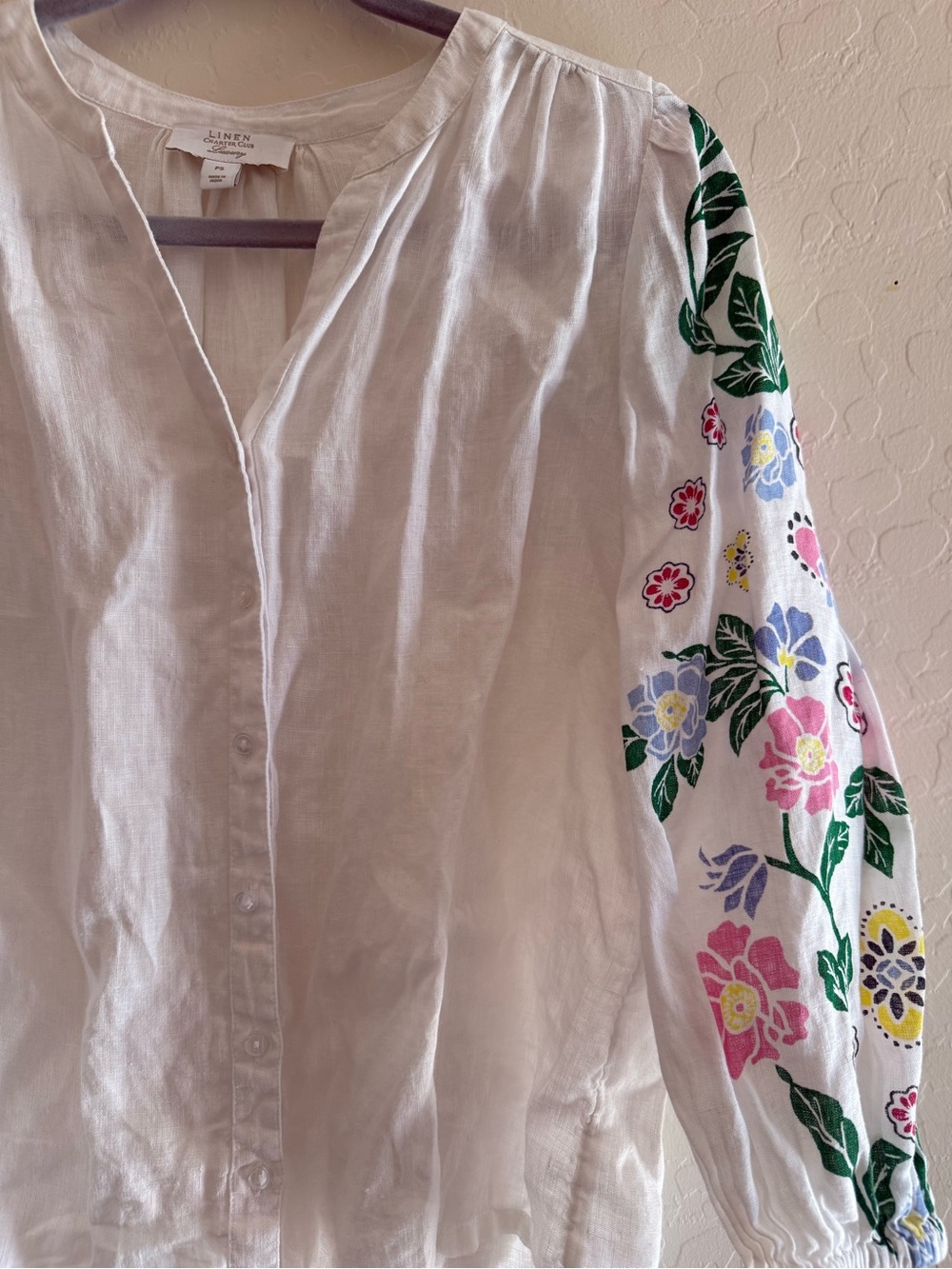 Charter Club, PS, linen floral print sleeve top with a button-front design - Picture 4 of 7